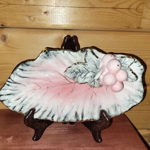 Vintage Pink Grape Cluster Leaf Candy Trinket Dish Vanity Tray UCAGCO Japan